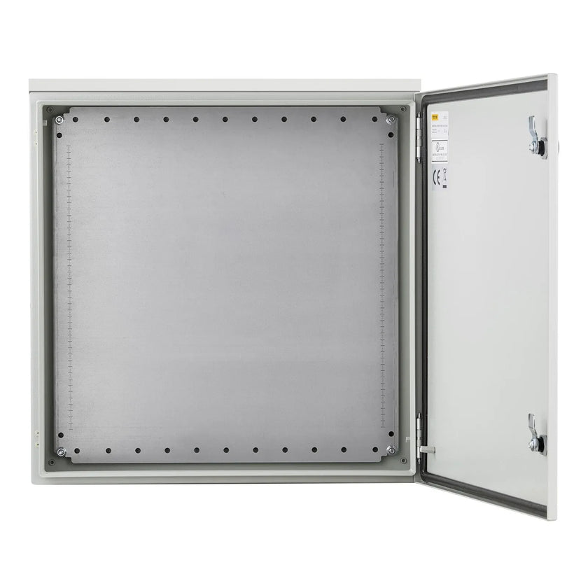 VEVOR Electrical Enclosure, 24x24x8in, Tested to UL Standards NEMA 4 Outdoor Enclosure, IP65 Waterproof & Dustproof Cold-Rolled Carbon Steel Hinged Junction Box for Outdoor Indoor Use, with Rain Hood