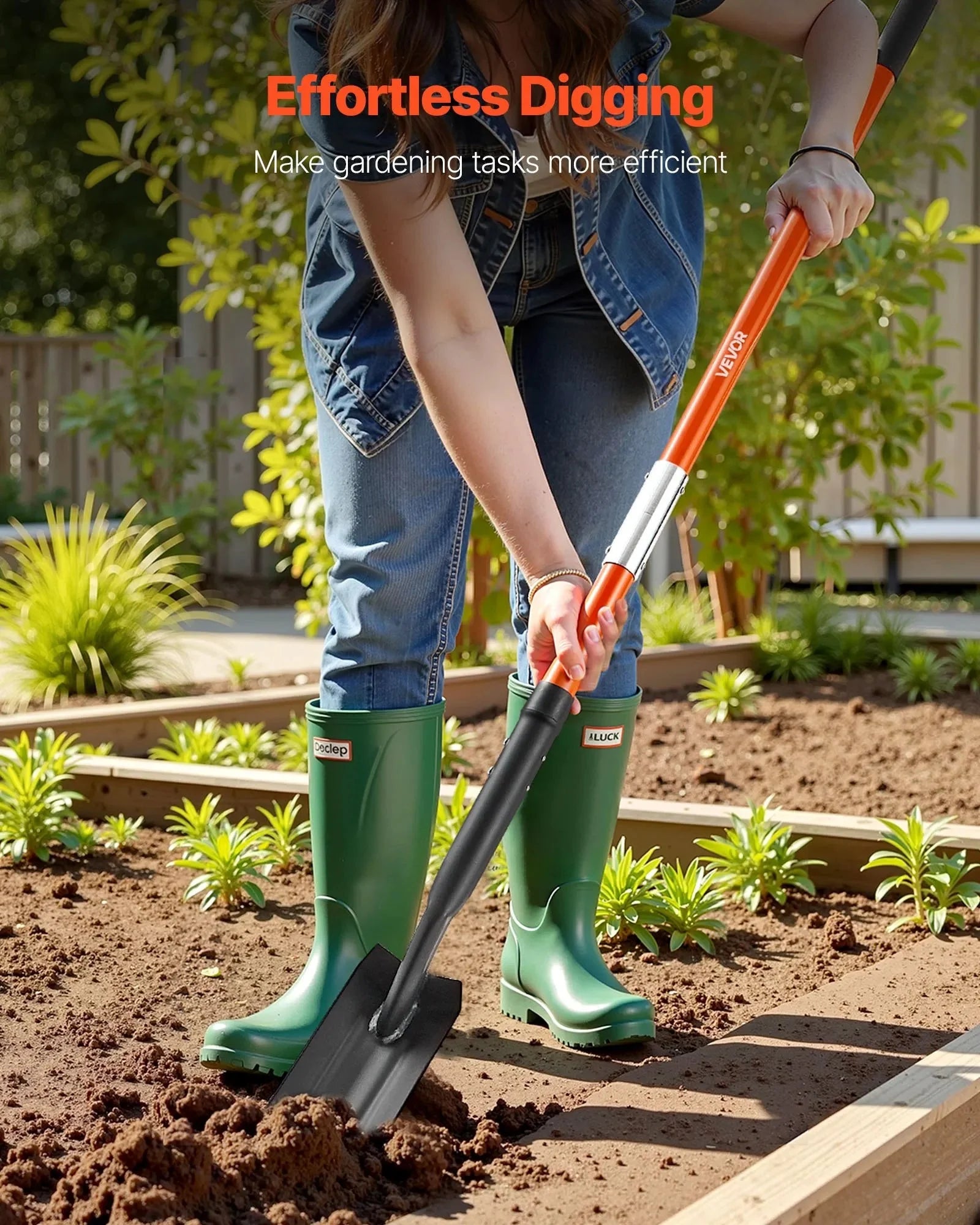 VEVOR Trench Shovel, 4 in Blade Heavy-Duty Trenching Shovel, Narrow Spade Trench Digger with Fiberglass Handle and Non-Slip Grip, for Gardening, Digging Holes, Trenching, and Planting, 56 in Long