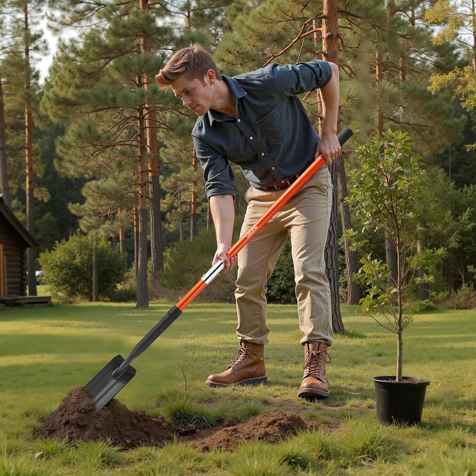 VEVOR Trench Shovel, 4 in Blade Heavy-Duty Trenching Shovel, Narrow Spade Trench Digger with Fiberglass Handle and Non-Slip Grip, for Gardening, Digging Holes, Trenching, and Planting, 56 in Long