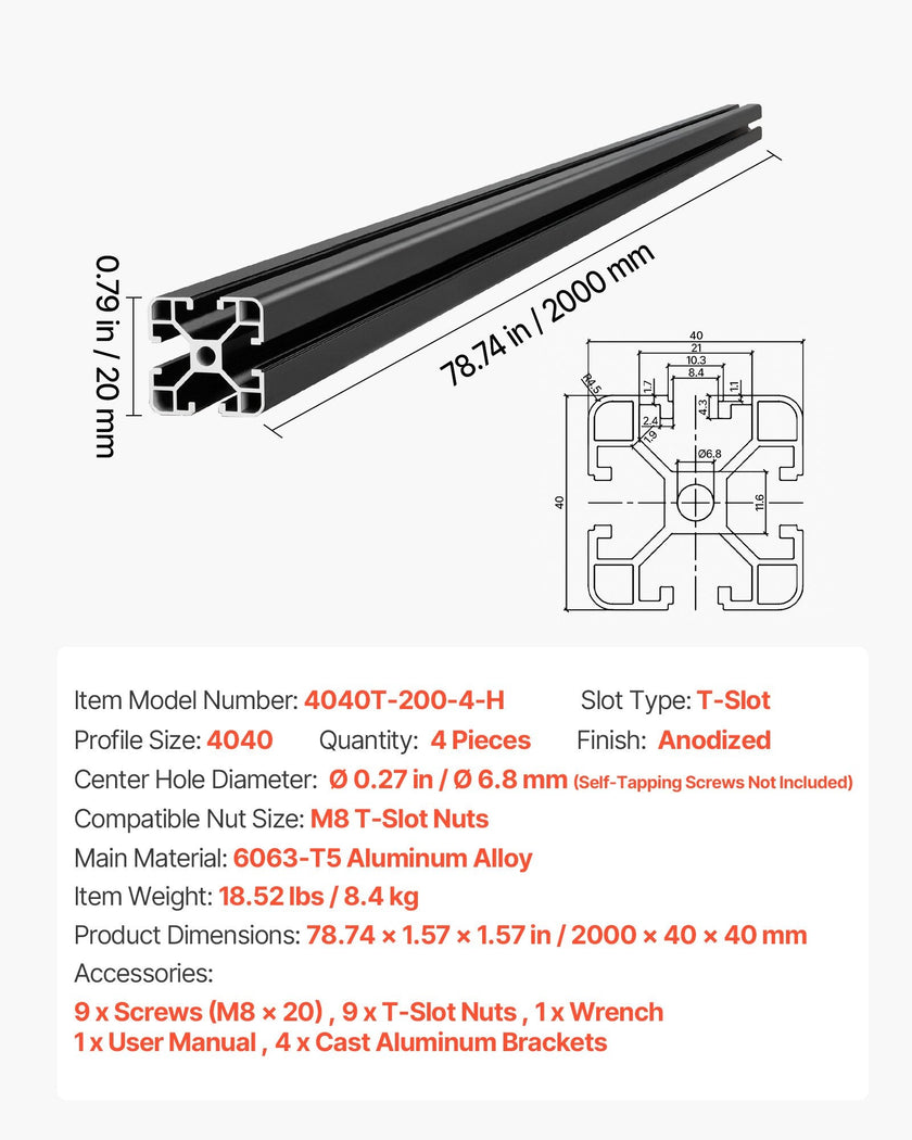4PCS 4040 Aluminum Extrusion Profile 78.74