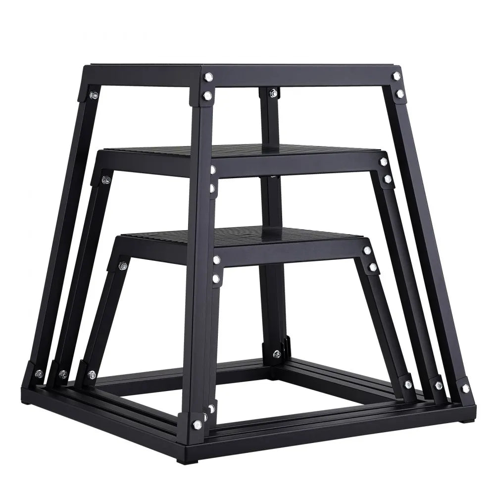 VEVOR Plyometric Jump Boxes, 12/18/24 Inch Plyo Box, Platform and Jumping Agility Box, Anti-Slip Fitness Exercise Step Up Box Set for Home Gym Training, Conditioning Strength Training, Black