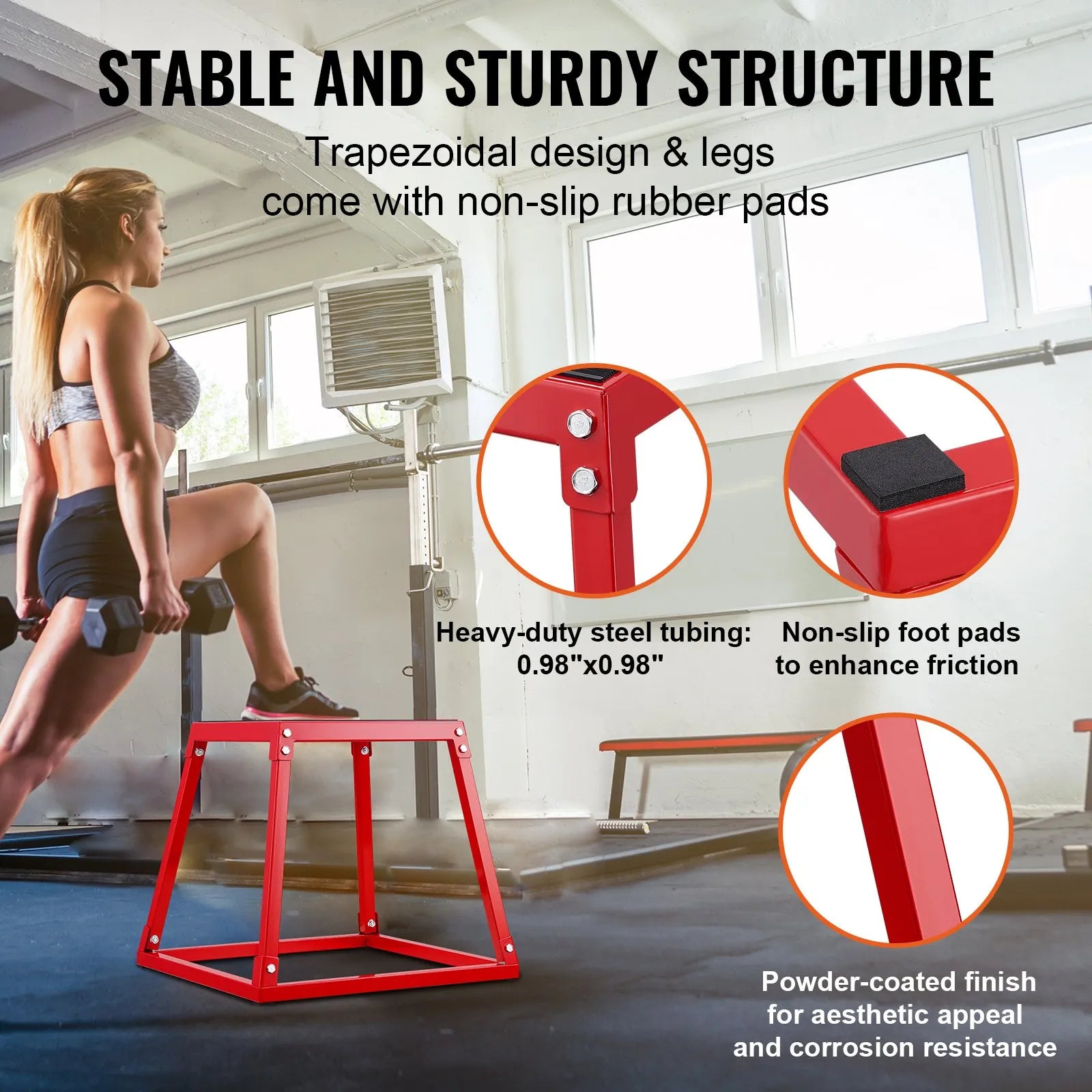 VEVOR Plyometric Jump Boxes, 12/18/24/30 Inch Plyo Box, Platform and Jumping Agility Box, Anti-Slip Fitness Exercise Step Up Box Set for Home Gym Training, Conditioning Strength Training, Red