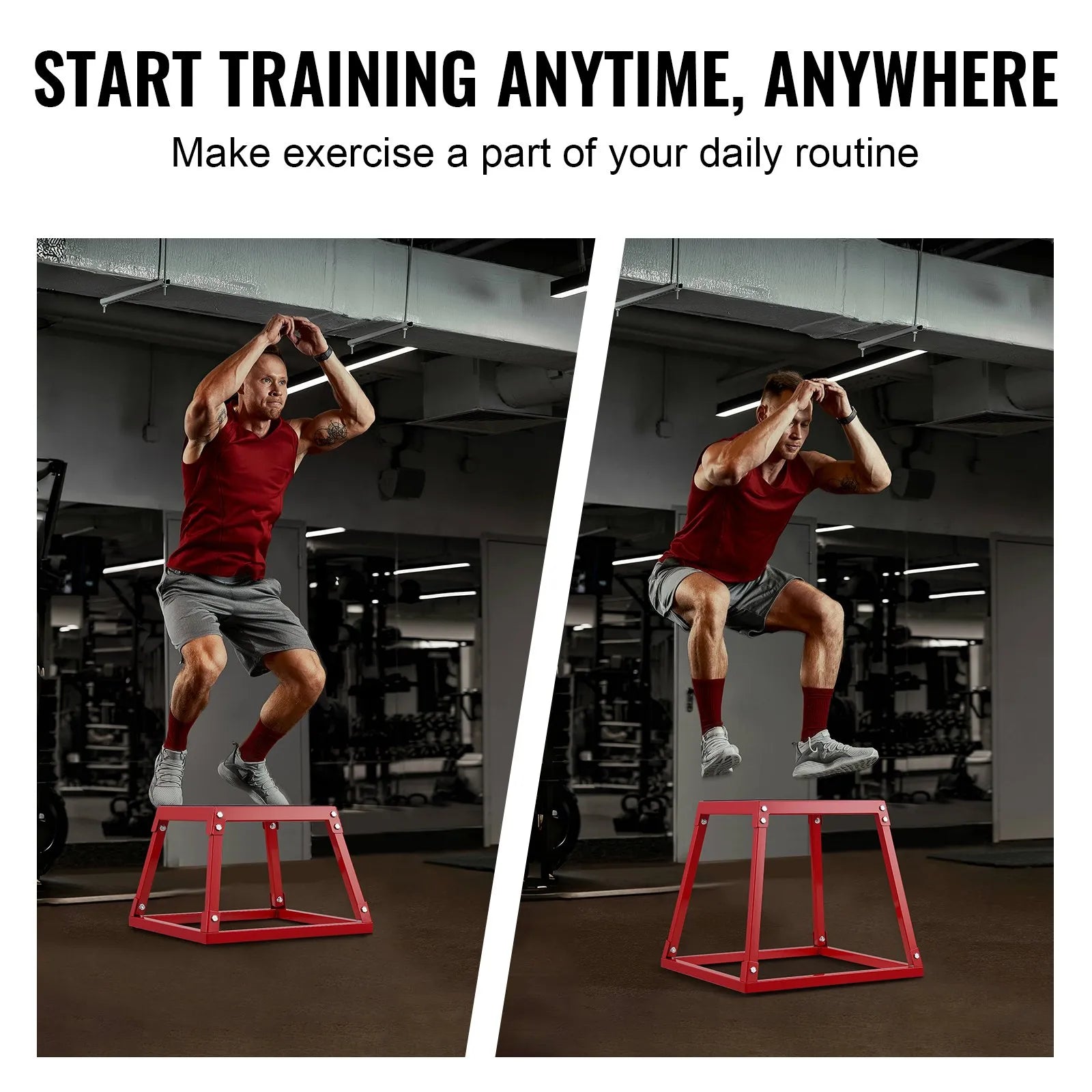 VEVOR Plyometric Jump Boxes, 12/18/24/30 Inch Plyo Box, Platform and Jumping Agility Box, Anti-Slip Fitness Exercise Step Up Box Set for Home Gym Training, Conditioning Strength Training, Red
