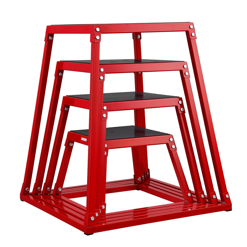 VEVOR Plyometric Jump Boxes, 12/18/24/30 Inch Plyo Box, Platform and Jumping Agility Box, Anti-Slip Fitness Exercise Step Up Box Set for Home Gym Training, Conditioning Strength Training, Red