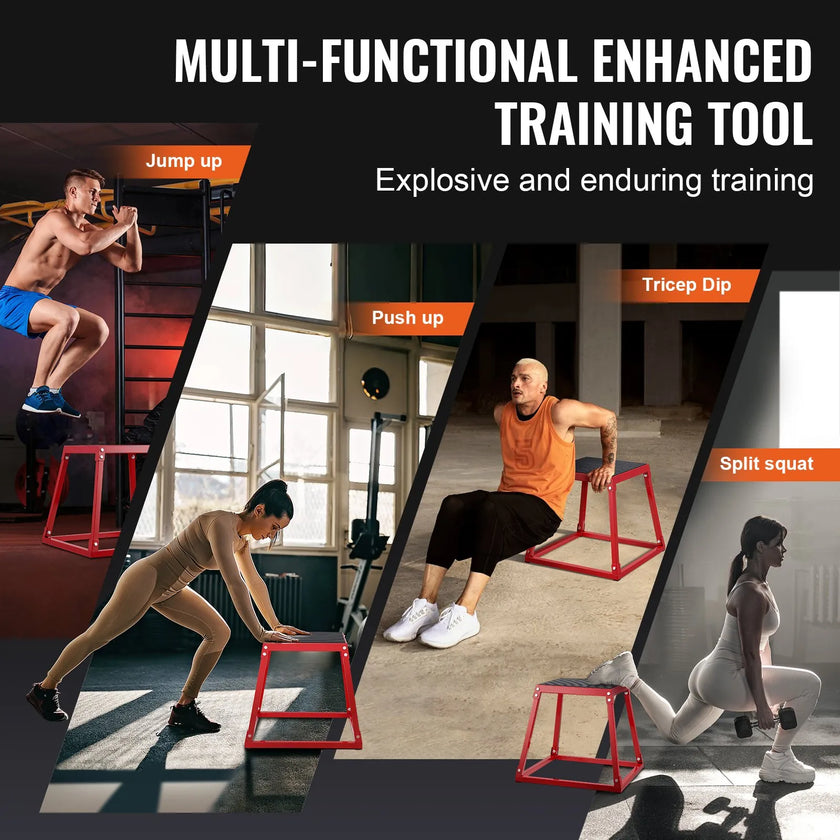 VEVOR Plyometric Jump Boxes, 12/18/24 Inch Plyo Box, Platform and Jumping Agility Box, Anti-Slip Fitness Exercise Step Up Box Set for Home Gym Training, Conditioning Strength Training, Red