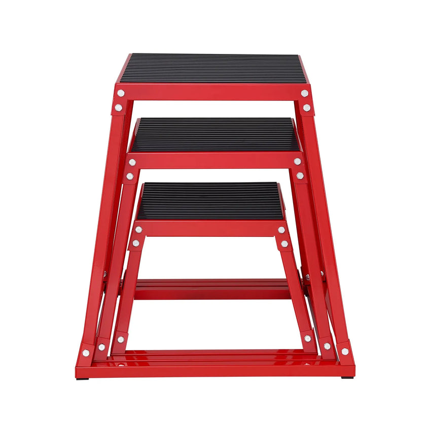 VEVOR Plyometric Jump Boxes, 12/18/24 Inch Plyo Box, Platform and Jumping Agility Box, Anti-Slip Fitness Exercise Step Up Box Set for Home Gym Training, Conditioning Strength Training, Red