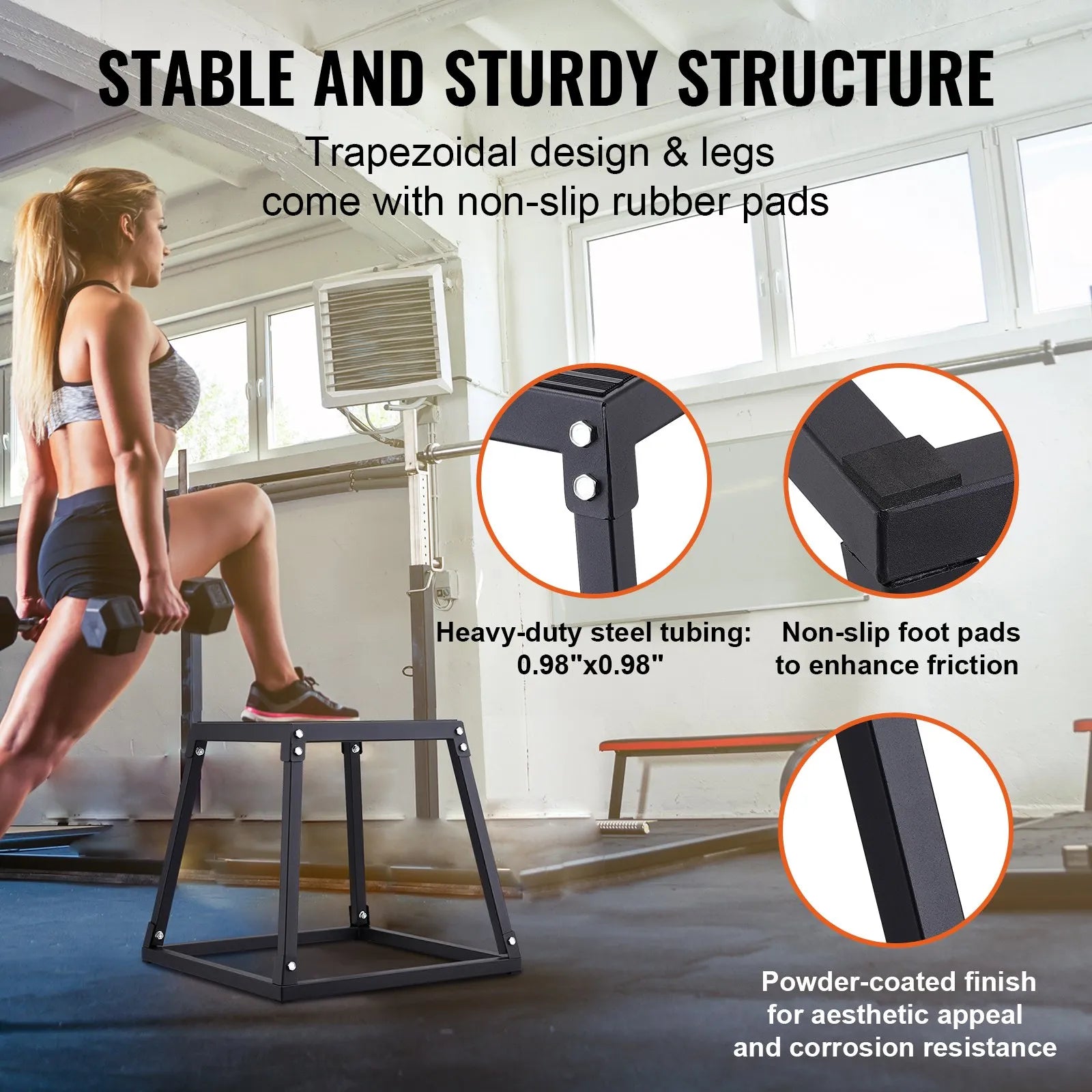 VEVOR Plyometric Jump Box, 18 Inch Plyo Box, Steel Plyometric Platform and Jumping Agility Box, Anti-Slip Fitness Exercise Step Up Box for Home Gym Training, Conditioning Strength Training, Black