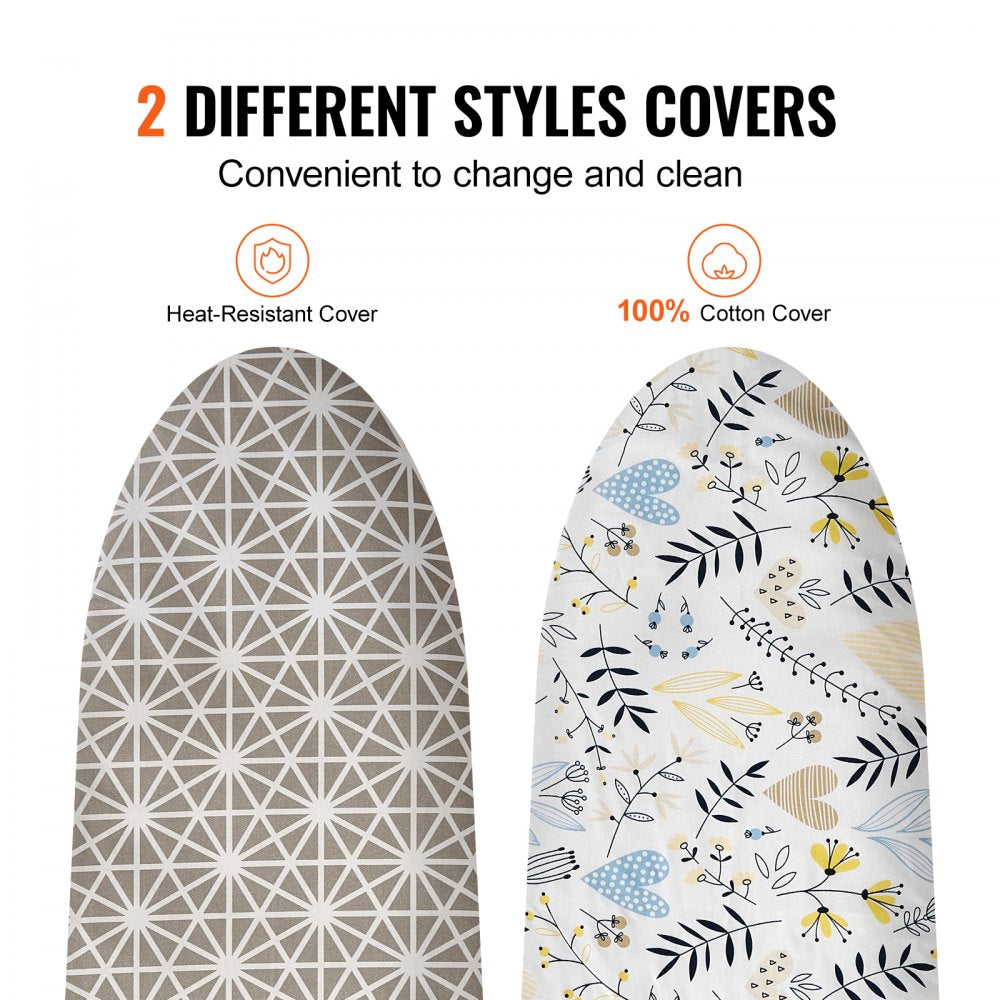 VEVOR Ironing Board with Large 51 x 13 Ironing Surface, Thickened 4 Layers Iron Board with Heat Resistant Cover and 100% Cotton Cover, 7 Adjustable Heights Ironing Board for Home Laundry Room Use