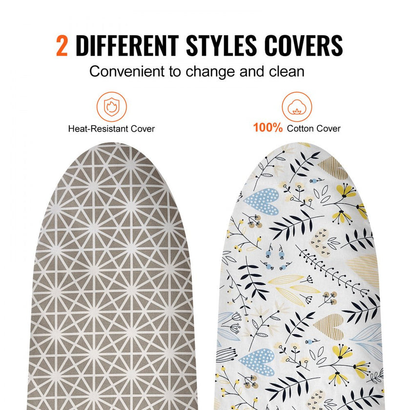 VEVOR Ironing Board with Large 51 x 13 Ironing Surface, Thickened 4 Layers Iron Board with Heat Resistant Cover and 100% Cotton Cover, 7 Adjustable Heights Ironing Board for Home Laundry Room Use