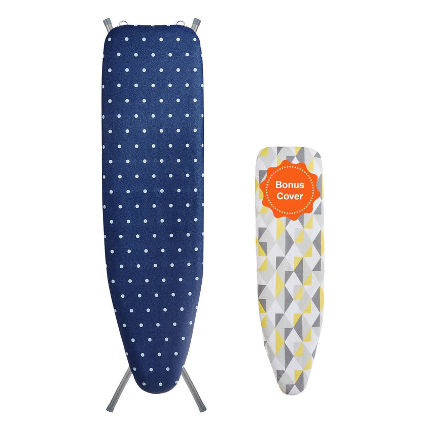 VEVOR Ironing Board with Bottom Storage Tray, Thickened 4 Layers Iron Board with Heat Resistant Cover and 100% Cotton Cover, 10 Adjustable Heights Ironing Board for Home Laundry Room Use (Size 55x15)