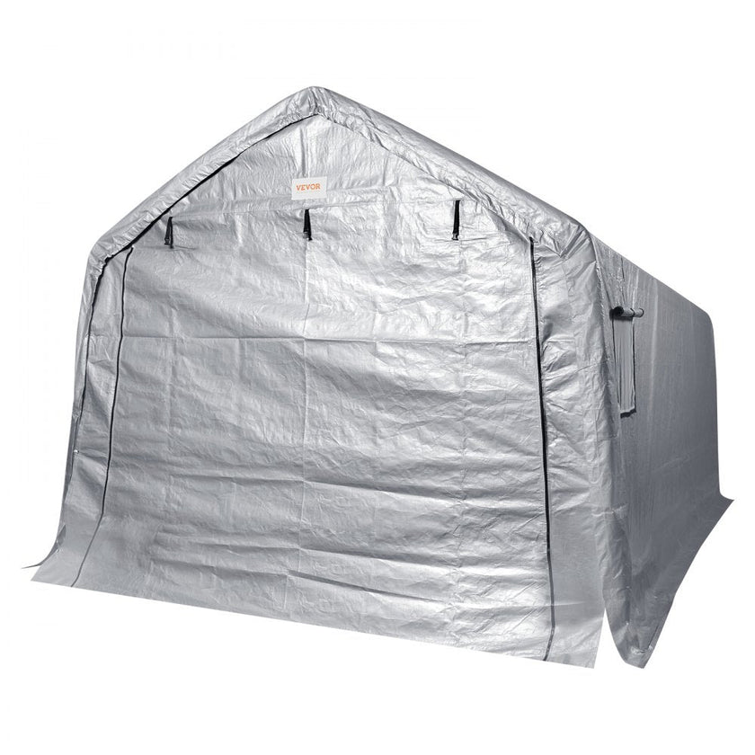 VEVOR Outdoor Portable Storage Shelter Shed, 10x15x8ft Heavy Duty  Instant Garage Tent Canopy Carport with Roll-up Zipper Door and Ventilated Windows For Cars, Motorcycle, Bike, Garden Tools