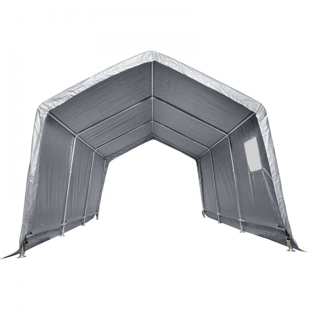 VEVOR Outdoor Portable Storage Shelter Shed, 10x15x8ft Heavy Duty  Instant Garage Tent Canopy Carport with Roll-up Zipper Door and Ventilated Windows For Cars, Motorcycle, Bike, Garden Tools