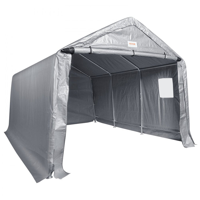 VEVOR Outdoor Portable Storage Shelter Shed, 10x15x8ft Heavy Duty  Instant Garage Tent Canopy Carport with Roll-up Zipper Door and Ventilated Windows For Cars, Motorcycle, Bike, Garden Tools