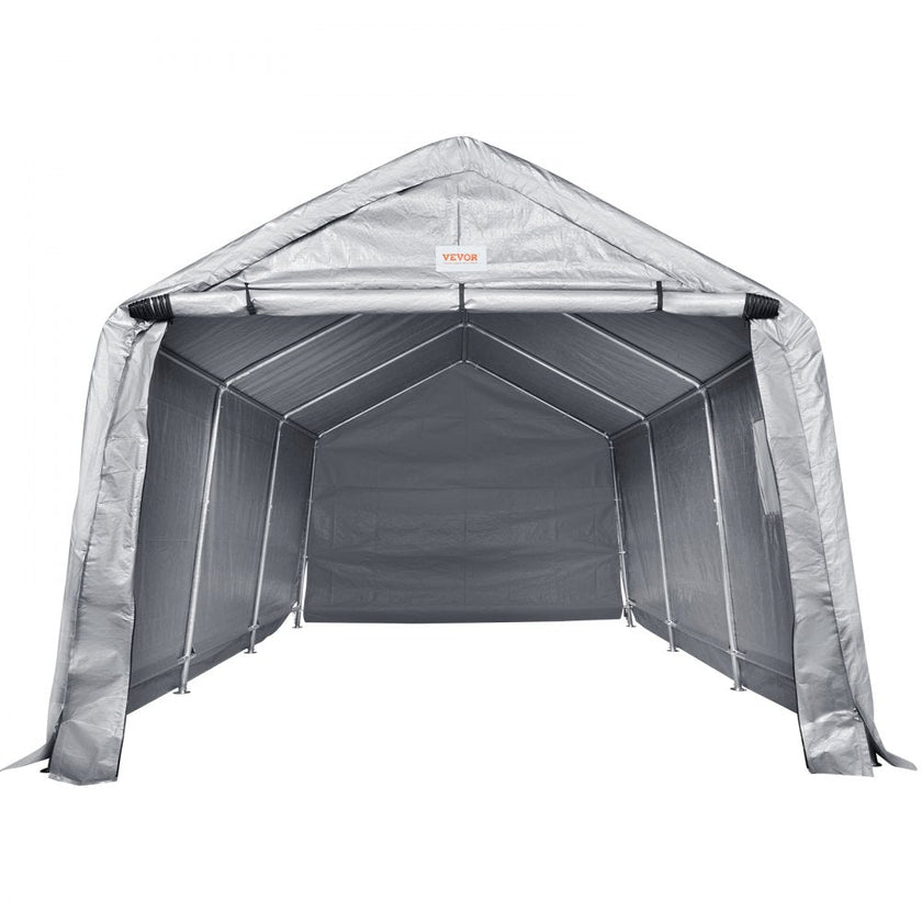 VEVOR Outdoor Portable Storage Shelter Shed, 10x15x8ft Heavy Duty  Instant Garage Tent Canopy Carport with Roll-up Zipper Door and Ventilated Windows For Cars, Motorcycle, Bike, Garden Tools