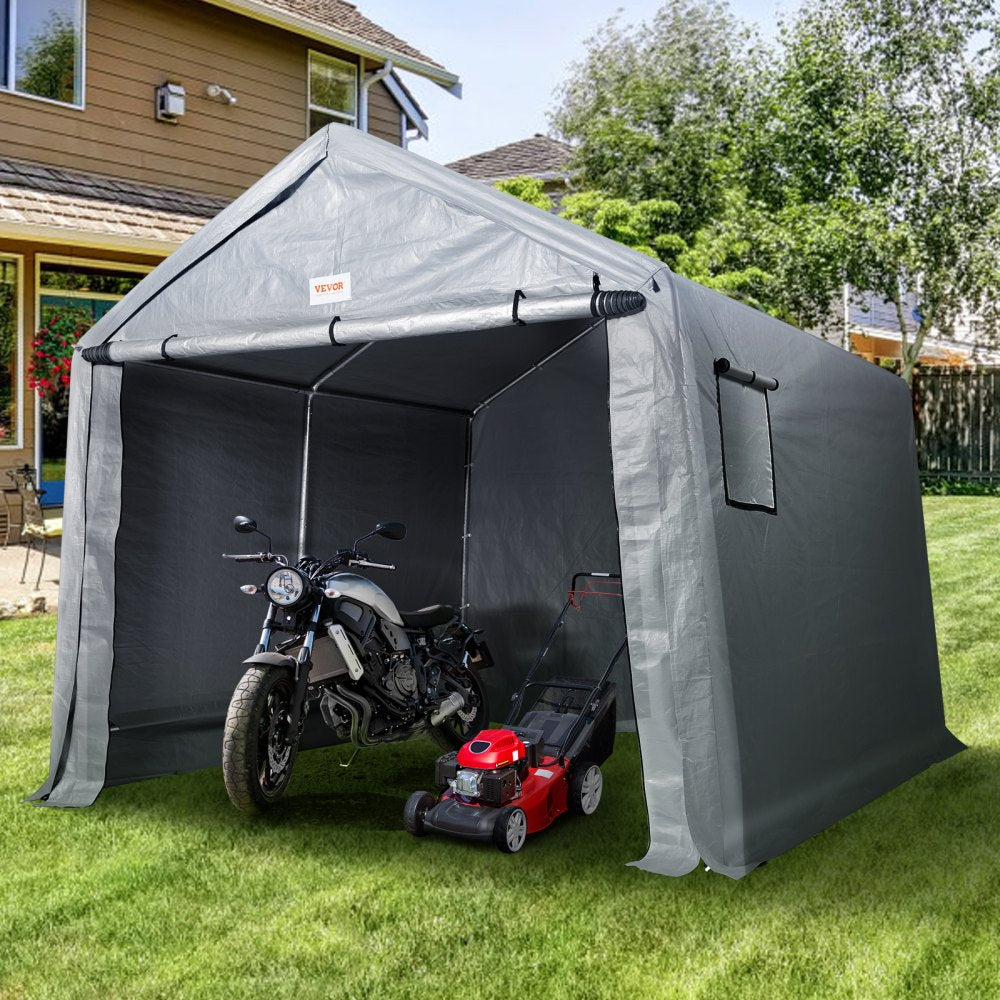 VEVOR Portable Shed Storage Shelter Outdoor, 7 x 12 x 7.36 ft Heavy Duty Instant Storage Tent Tarp Sheds with Roll-up Zipper Door and Ventilated Windows for Motorcycle, Bike, Garden Tools