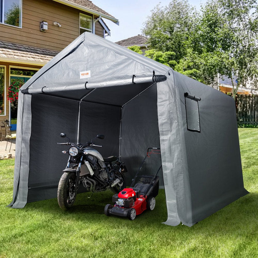 VEVOR Portable Shed Storage Shelter Outdoor, 7 x 12 x 7.36 ft Heavy Duty Instant Storage Tent Tarp Sheds with Roll-up Zipper Door and Ventilated Windows for Motorcycle, Bike, Garden Tools