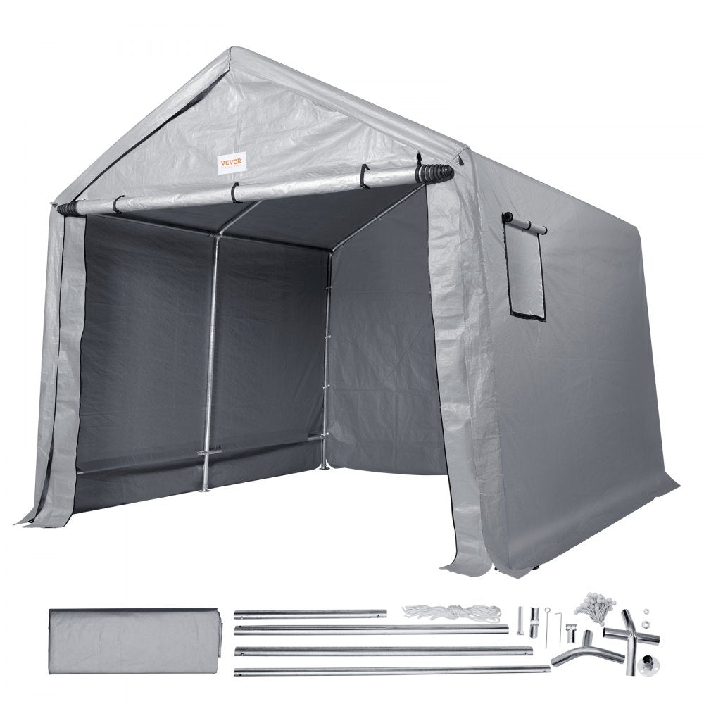 VEVOR Portable Outdoor Storage Shelter Shed, 8 x 14 x 7.6 ft Heavy Duty Instant Storage Tent Garage Sheds with Roll-up Zipper Door and Ventilated Windows for Motorcycle, Bike, Garden Tools