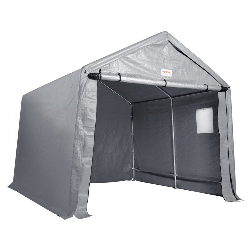 VEVOR Portable Outdoor Storage Shelter Shed, 8 x 14 x 7.6 ft Heavy Duty Instant Storage Tent Garage Sheds with Roll-up Zipper Door and Ventilated Windows for Motorcycle, Bike, Garden Tools