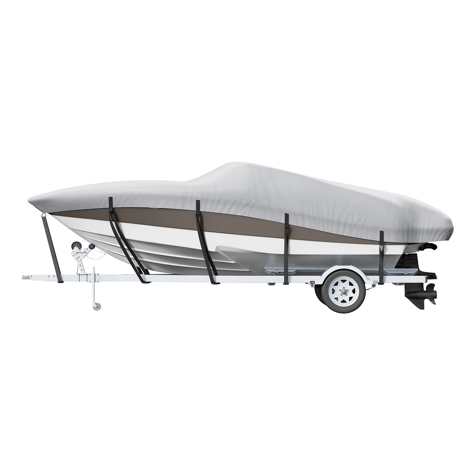 VEVOR Boat Cover, 20'-22' Trailerable Waterproof Boat Cover, 600D Marine Grade PU Oxford, with Motor Cover and Buckle Straps, for V-Hull, Tri-Hull, Fish Ski Boat, Runabout, Bass Boat, Grey