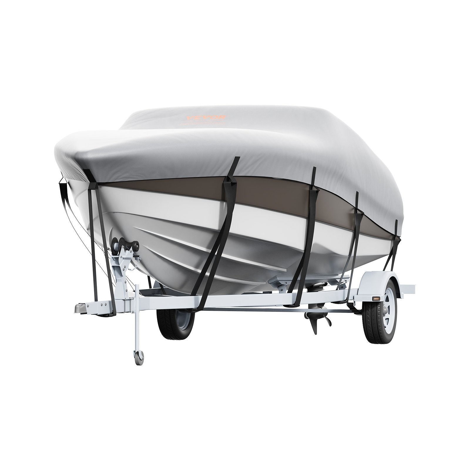 VEVOR Boat Cover, 20'-22' Trailerable Waterproof Boat Cover, 600D Marine Grade PU Oxford, with Motor Cover and Buckle Straps, for V-Hull, Tri-Hull, Fish Ski Boat, Runabout, Bass Boat, Grey