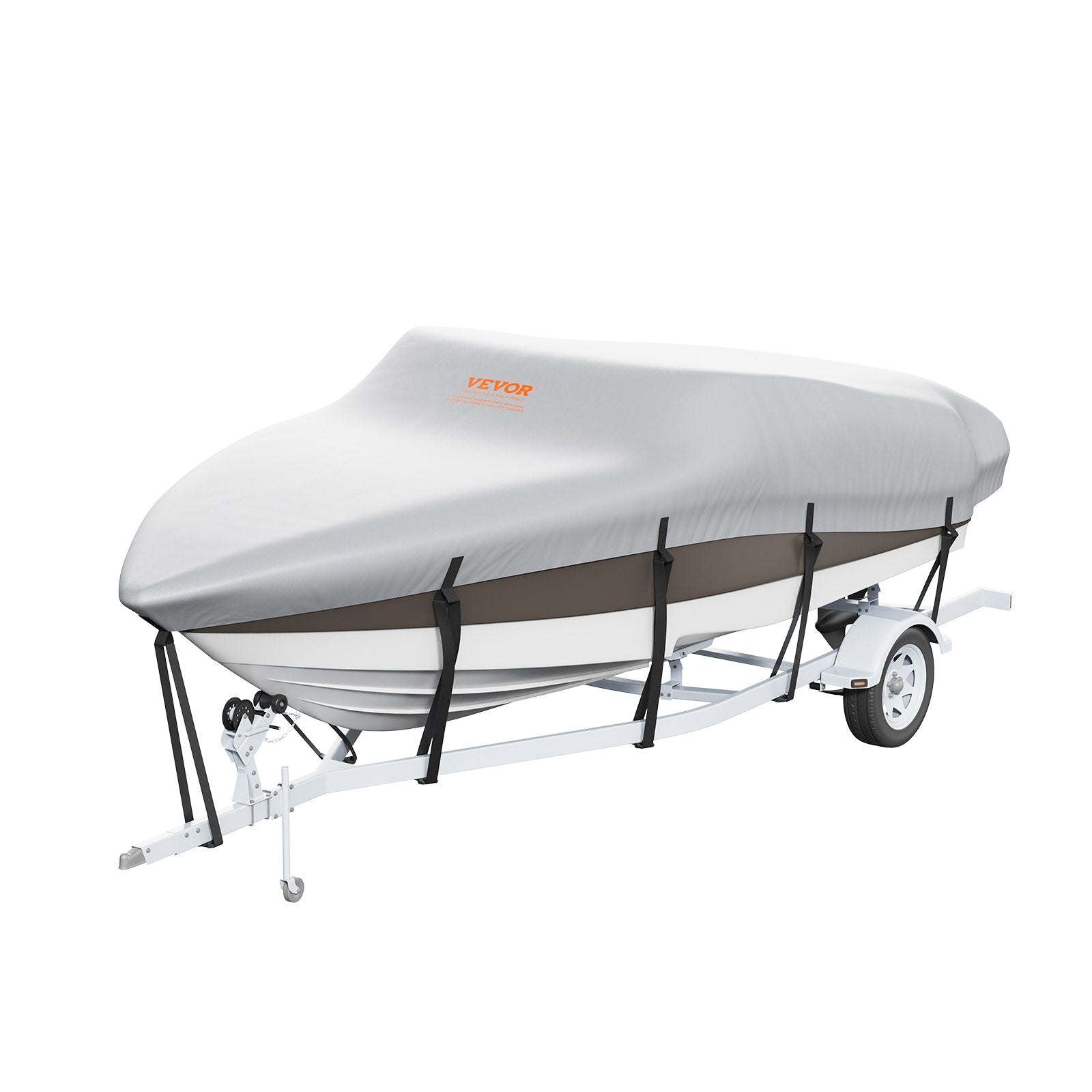 VEVOR Boat Cover, 20'-22' Trailerable Waterproof Boat Cover, 600D Marine Grade PU Oxford, with Motor Cover and Buckle Straps, for V-Hull, Tri-Hull, Fish Ski Boat, Runabout, Bass Boat, Grey