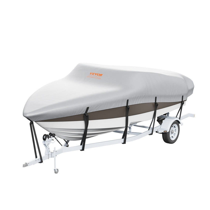VEVOR Boat Cover, 20'-22' Trailerable Waterproof Boat Cover, 600D Marine Grade PU Oxford, with Motor Cover and Buckle Straps, for V-Hull, Tri-Hull, Fish Ski Boat, Runabout, Bass Boat, Grey