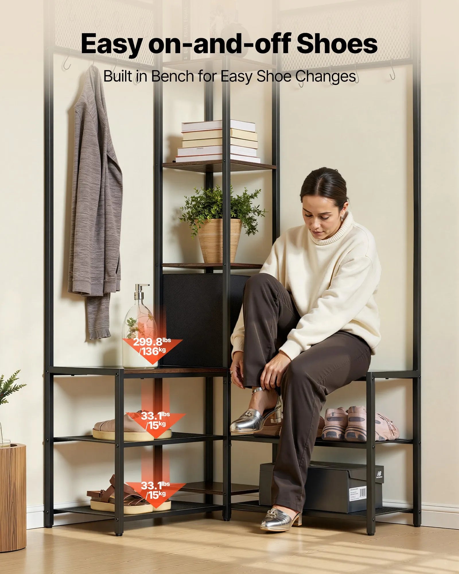 Corner Hall Tree with Shoe Bench, 70.9