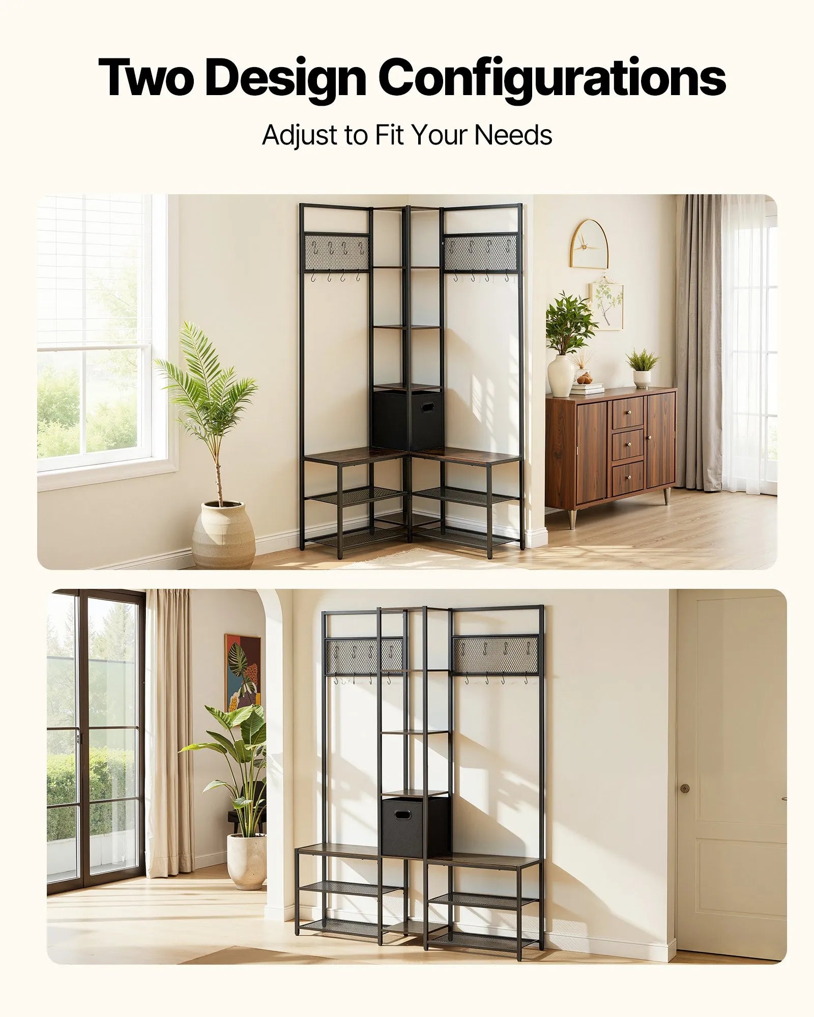 Corner Hall Tree with Shoe Bench, 70.9