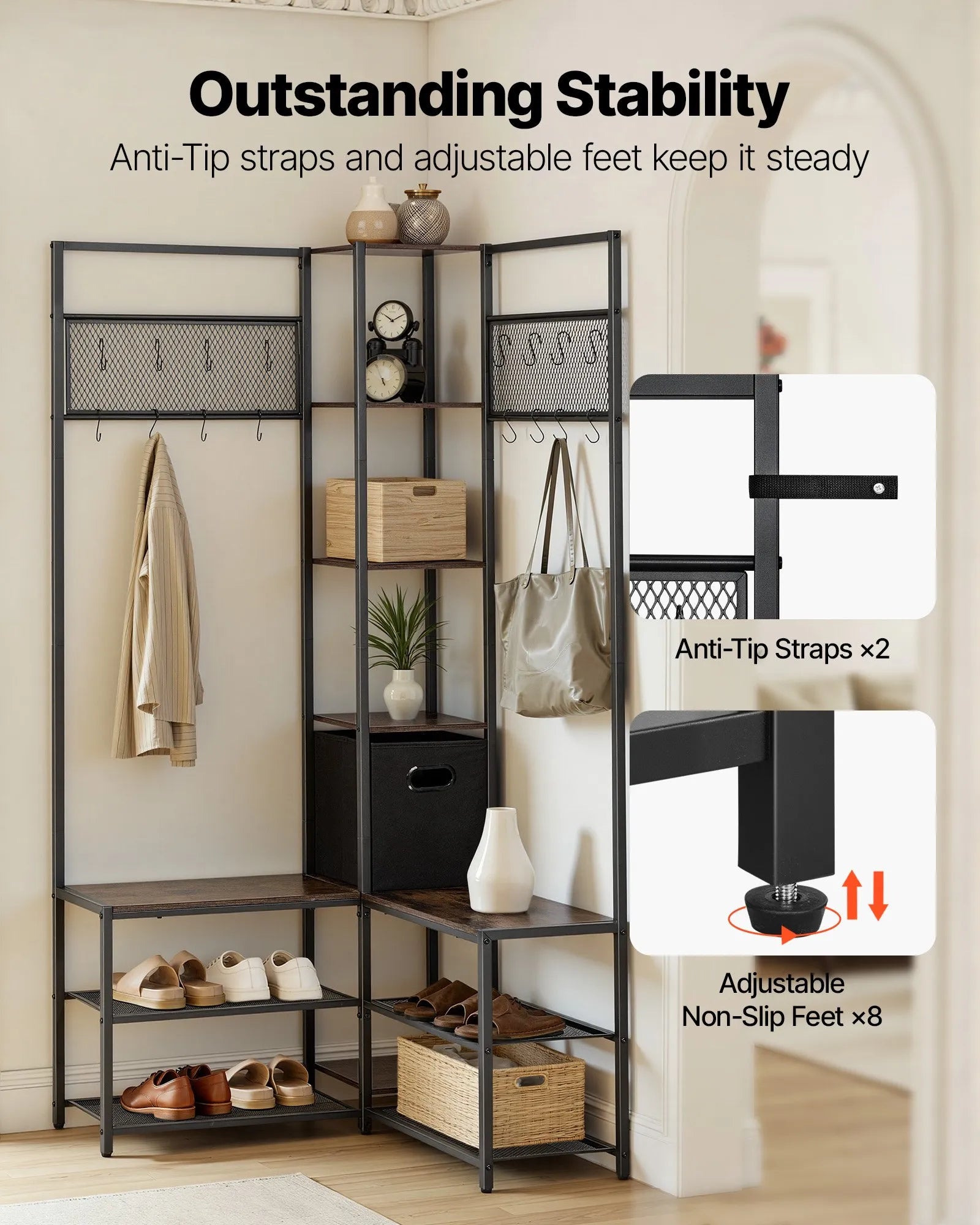 Corner Hall Tree with Shoe Bench, 70.9