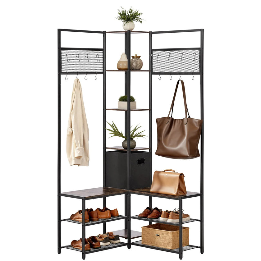 Corner Hall Tree with Shoe Bench, 70.9