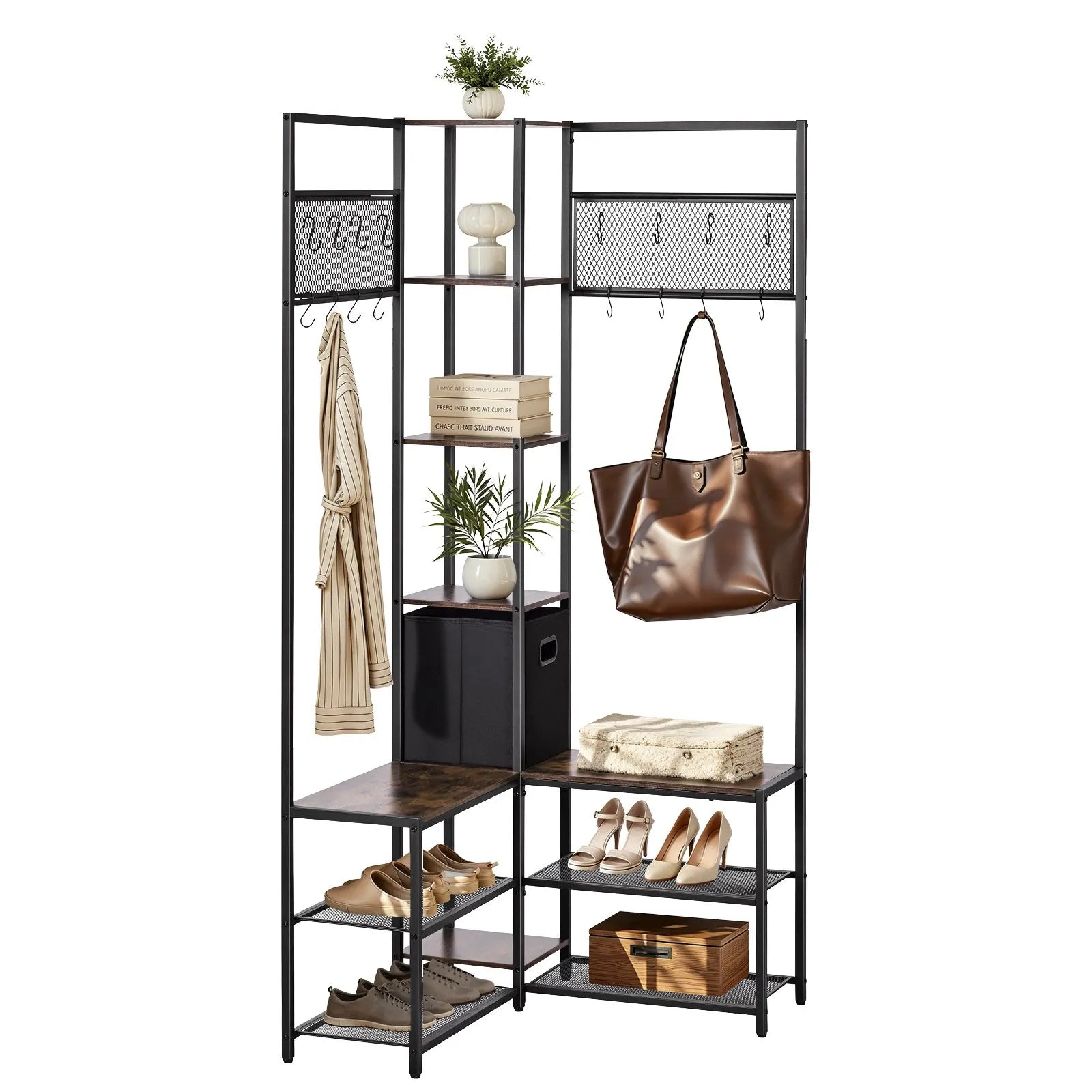 Corner Hall Tree with Shoe Bench, 70.9