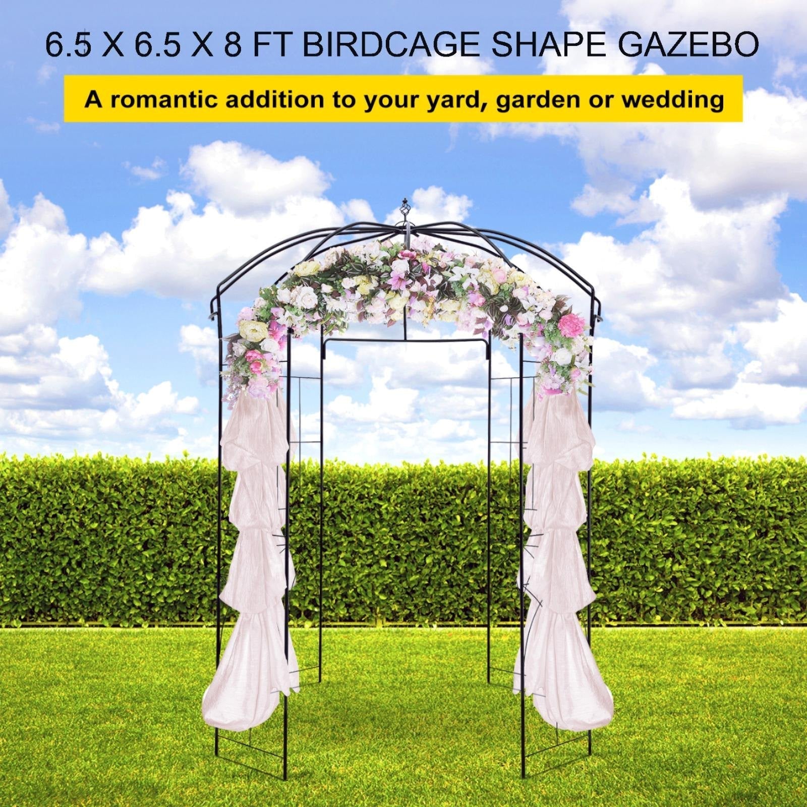 VEVOR Birdcage Shape Gazebo,8' High x 5.2' Wide, Heavy Duty Wrought Iron Arbor, Wedding  Arch Trellis for Climbing Vines in Outdoor Garden, Lawn, Backyard, Patio, Black