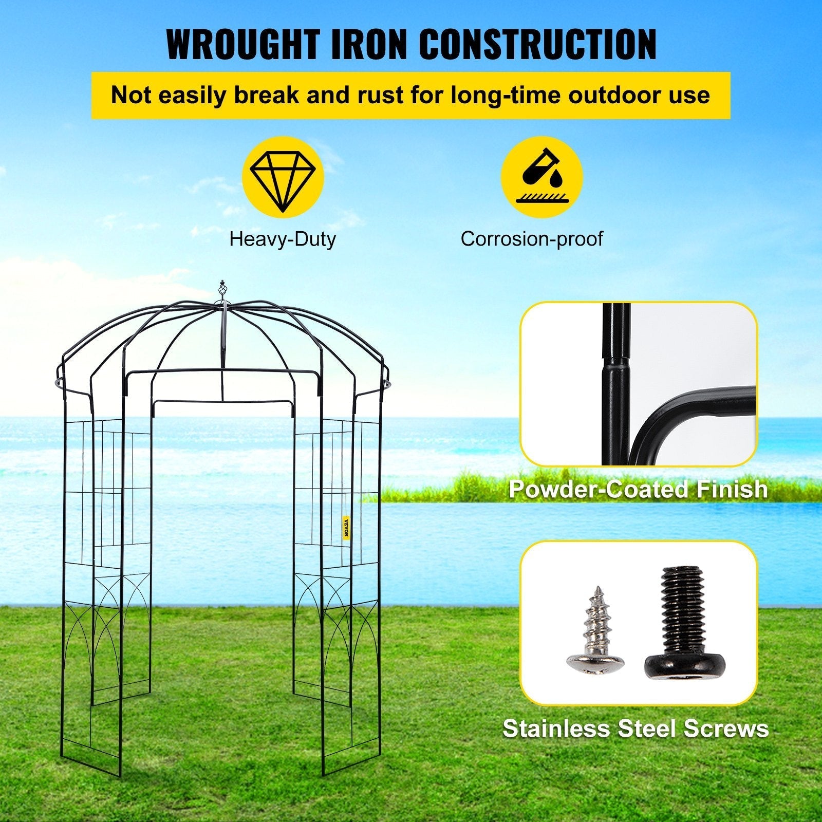 VEVOR Birdcage Shape Gazebo,8' High x 5.2' Wide, Heavy Duty Wrought Iron Arbor, Wedding  Arch Trellis for Climbing Vines in Outdoor Garden, Lawn, Backyard, Patio, Black