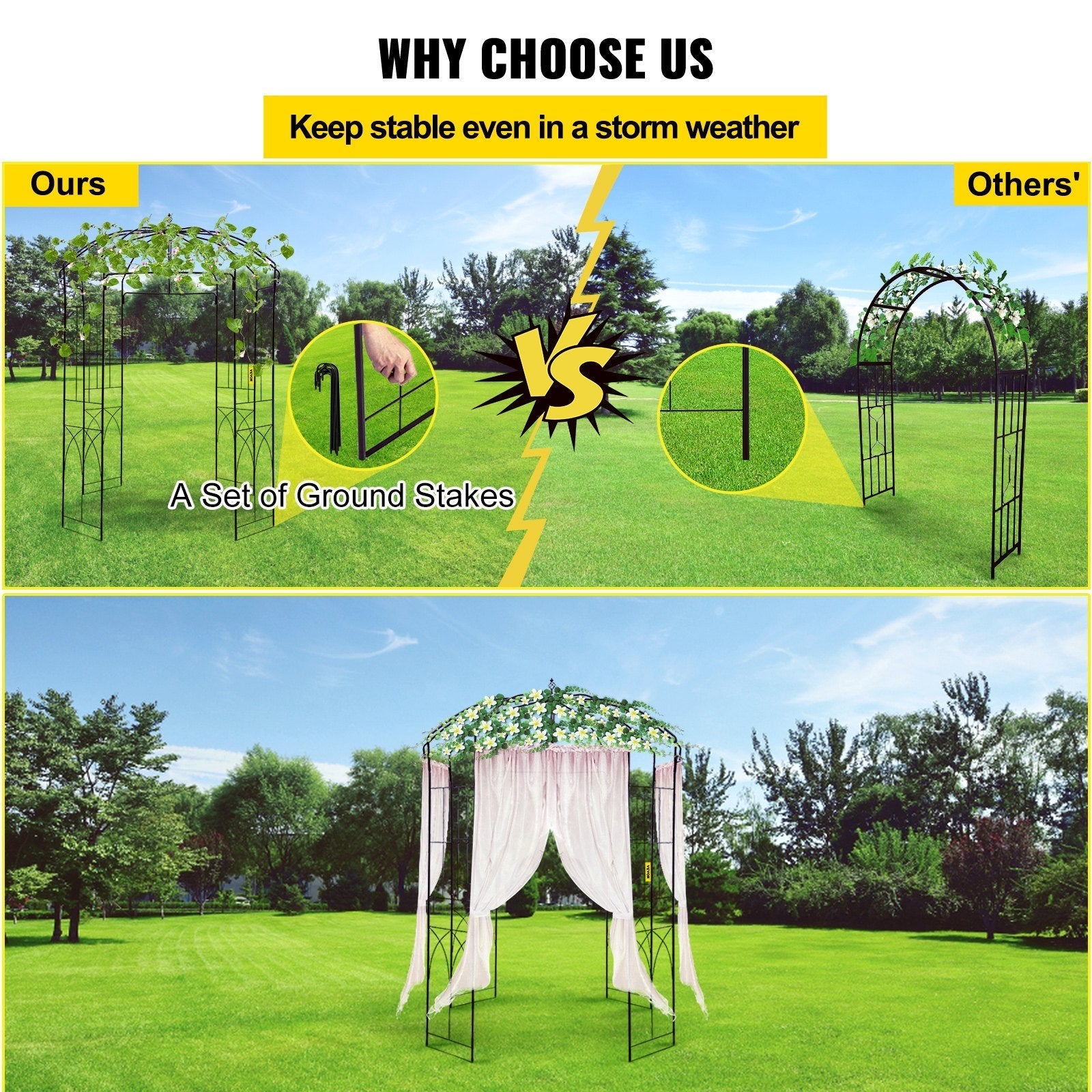 VEVOR Birdcage Shape Gazebo,8' High x 5.2' Wide, Heavy Duty Wrought Iron Arbor, Wedding  Arch Trellis for Climbing Vines in Outdoor Garden, Lawn, Backyard, Patio, Black