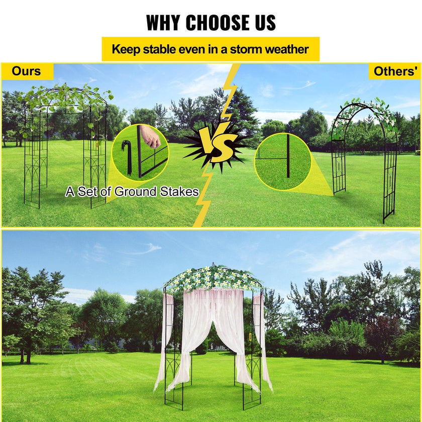 VEVOR Birdcage Shape Gazebo,8' High x 5.2' Wide, Heavy Duty Wrought Iron Arbor, Wedding  Arch Trellis for Climbing Vines in Outdoor Garden, Lawn, Backyard, Patio, Black