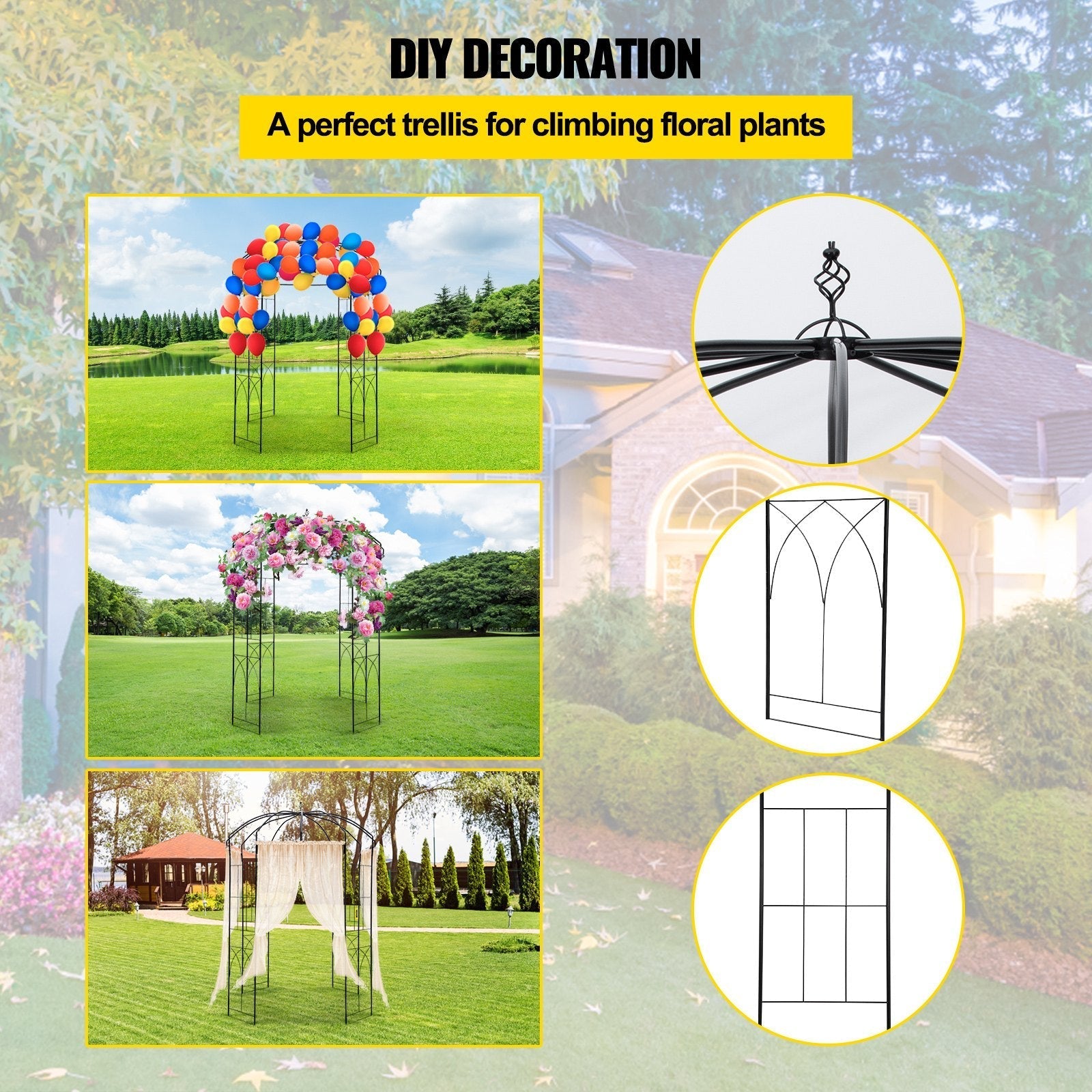 VEVOR Birdcage Shape Gazebo,8' High x 5.2' Wide, Heavy Duty Wrought Iron Arbor, Wedding  Arch Trellis for Climbing Vines in Outdoor Garden, Lawn, Backyard, Patio, Black
