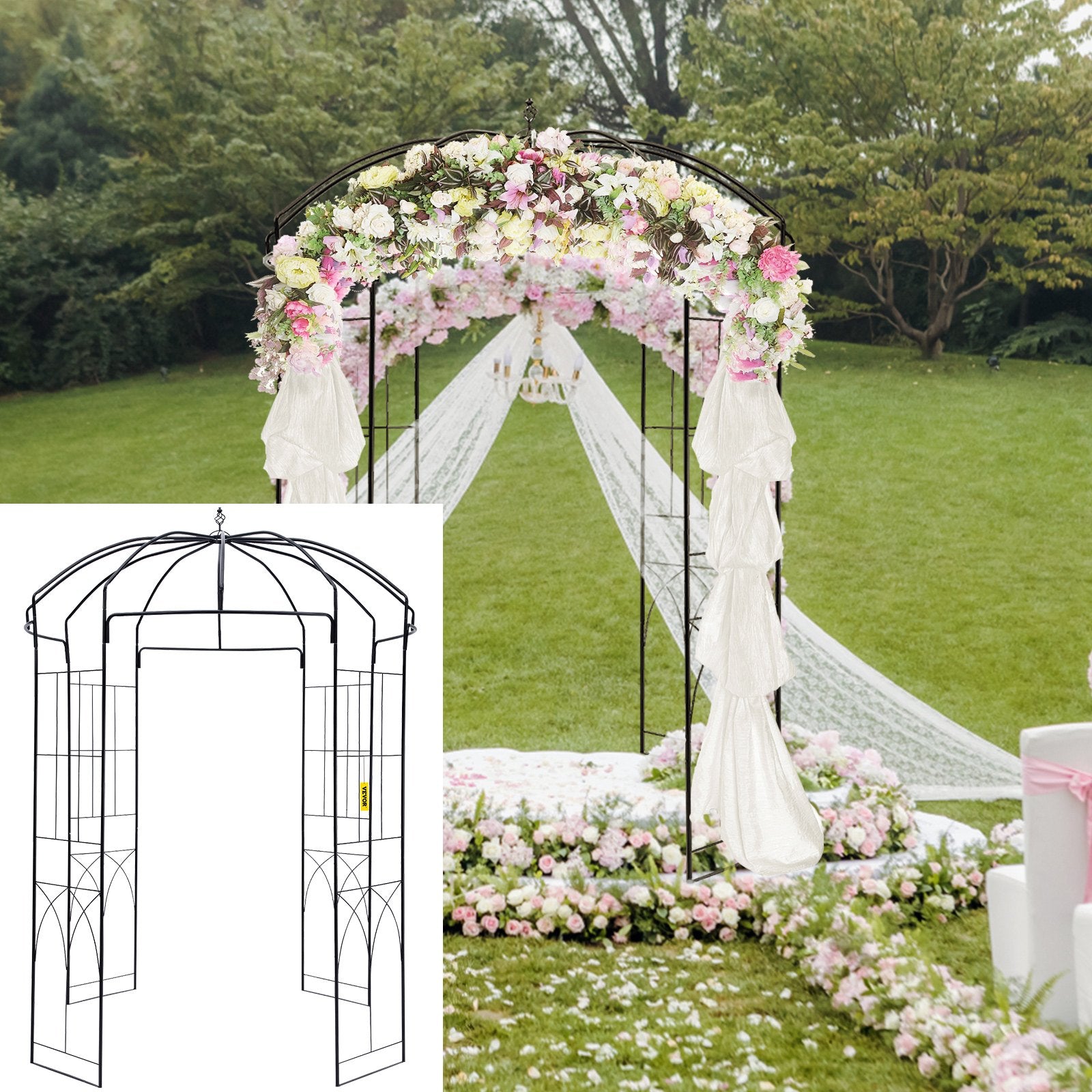 VEVOR Birdcage Shape Gazebo,8' High x 5.2' Wide, Heavy Duty Wrought Iron Arbor, Wedding  Arch Trellis for Climbing Vines in Outdoor Garden, Lawn, Backyard, Patio, Black