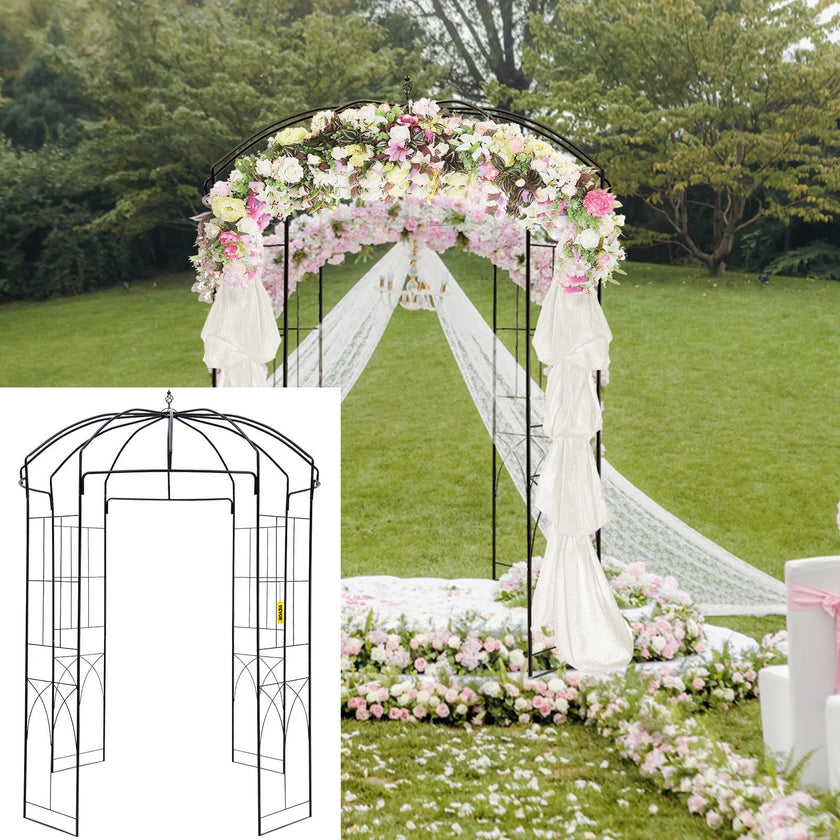 VEVOR Birdcage Shape Gazebo,8' High x 5.2' Wide, Heavy Duty Wrought Iron Arbor, Wedding  Arch Trellis for Climbing Vines in Outdoor Garden, Lawn, Backyard, Patio, Black