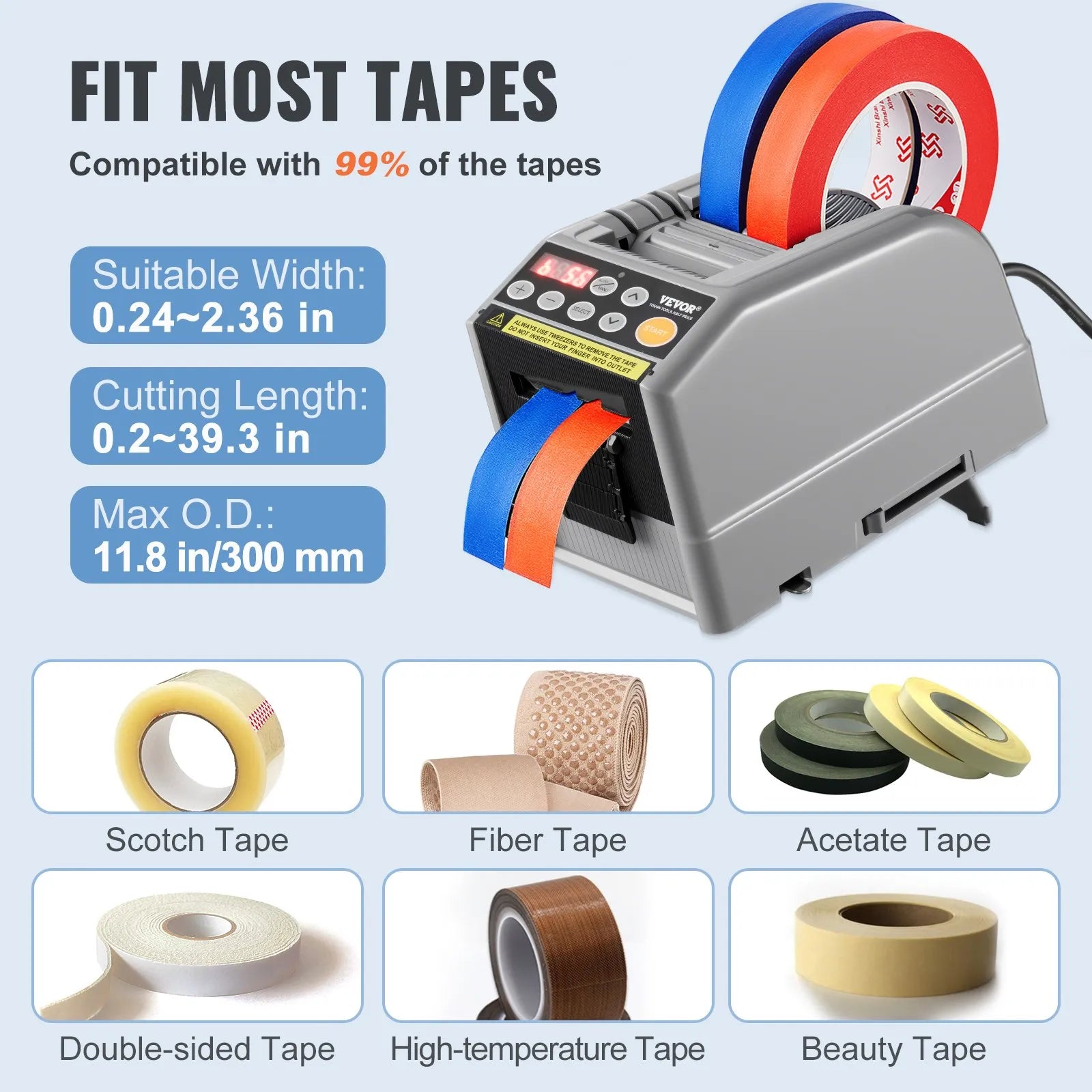 VEVOR Automatic Tape Dispenser Adhesive Electric Tape Cutter Packaging Machine Tape Cutting Machine 6-60mm Tape Width