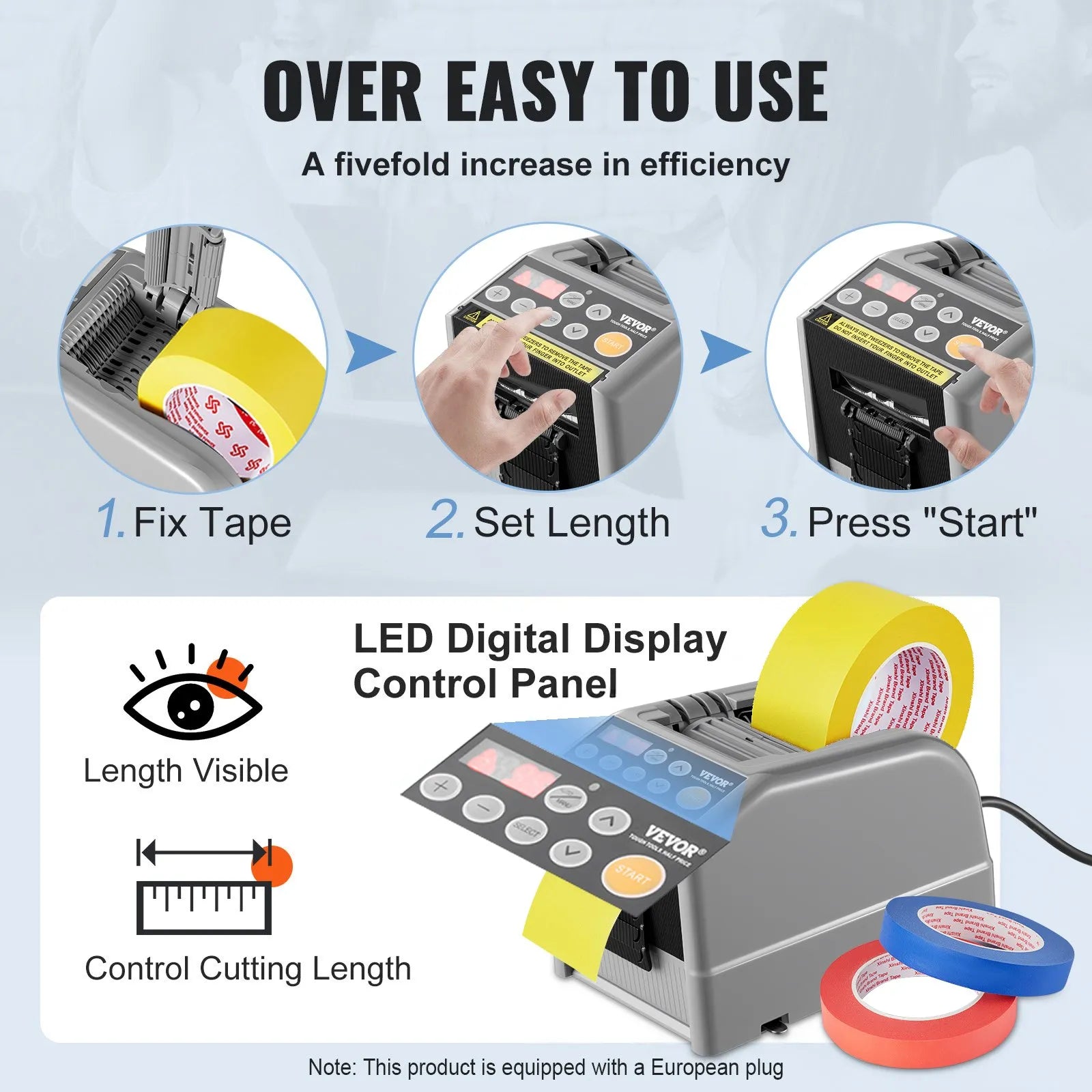 VEVOR Automatic Tape Dispenser Adhesive Electric Tape Cutter Packaging Machine Tape Cutting Machine 6-60mm Tape Width
