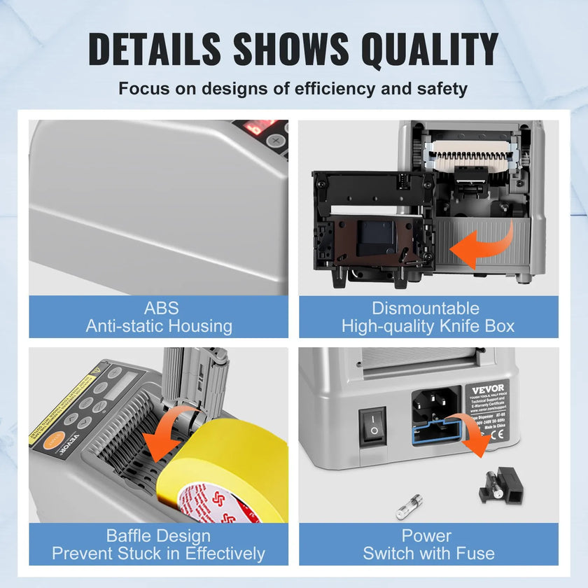 VEVOR Automatic Tape Dispenser Adhesive Electric Tape Cutter Packaging Machine Tape Cutting Machine 6-60mm Tape Width