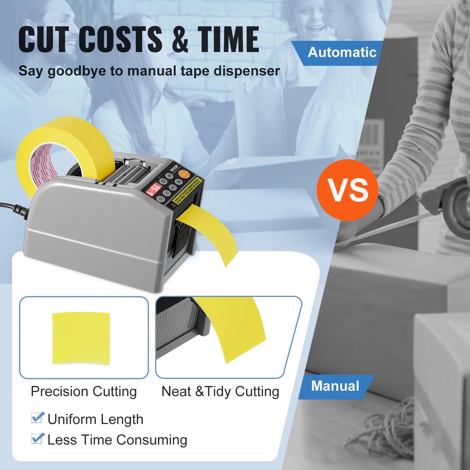 VEVOR Automatic Tape Dispenser Adhesive Electric Tape Cutter Packaging Machine Tape Cutting Machine 6-60mm Tape Width