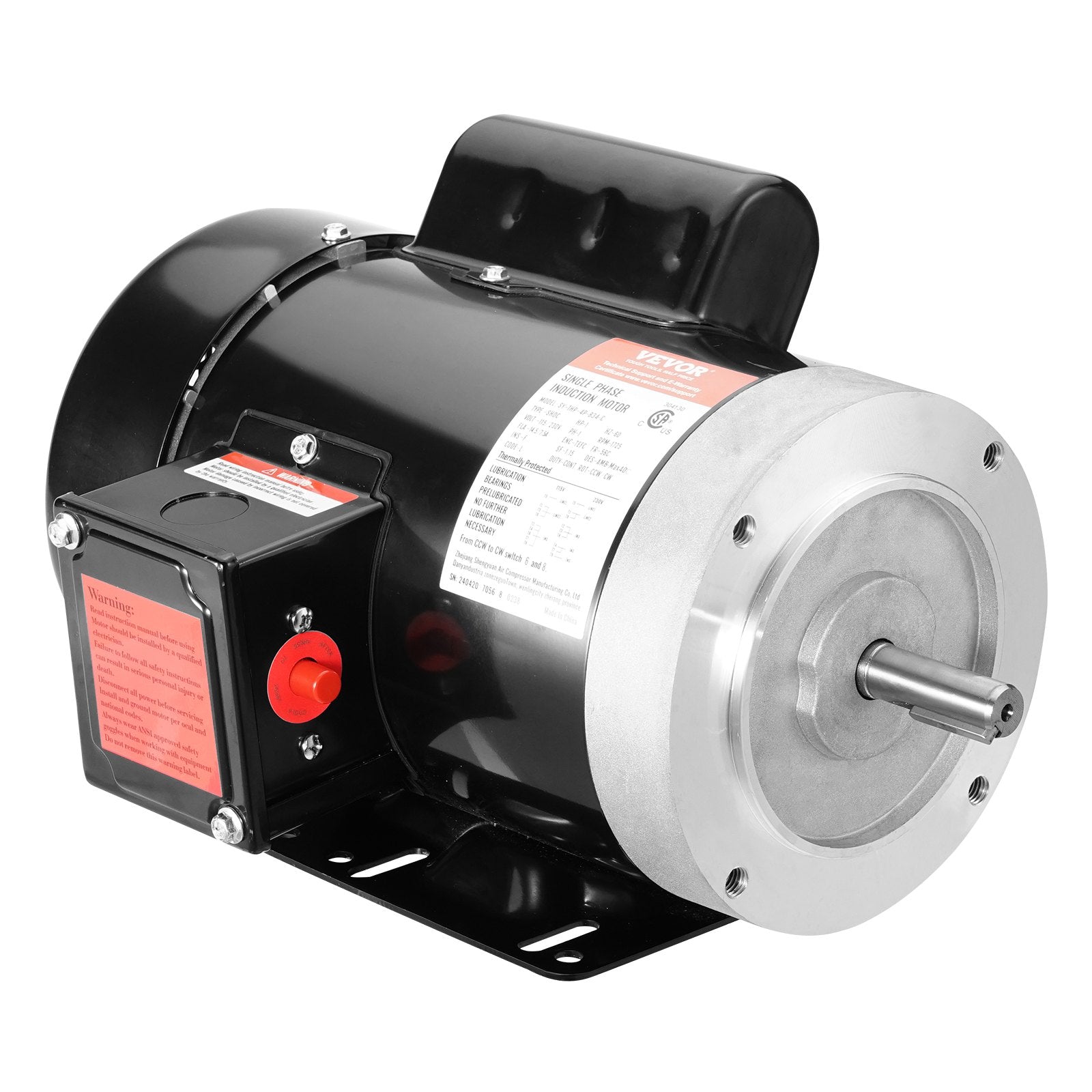 VEVOR 1HP Electric Motor 1725RPM AC115V/230V 56C Frame 1-Phase 5/8