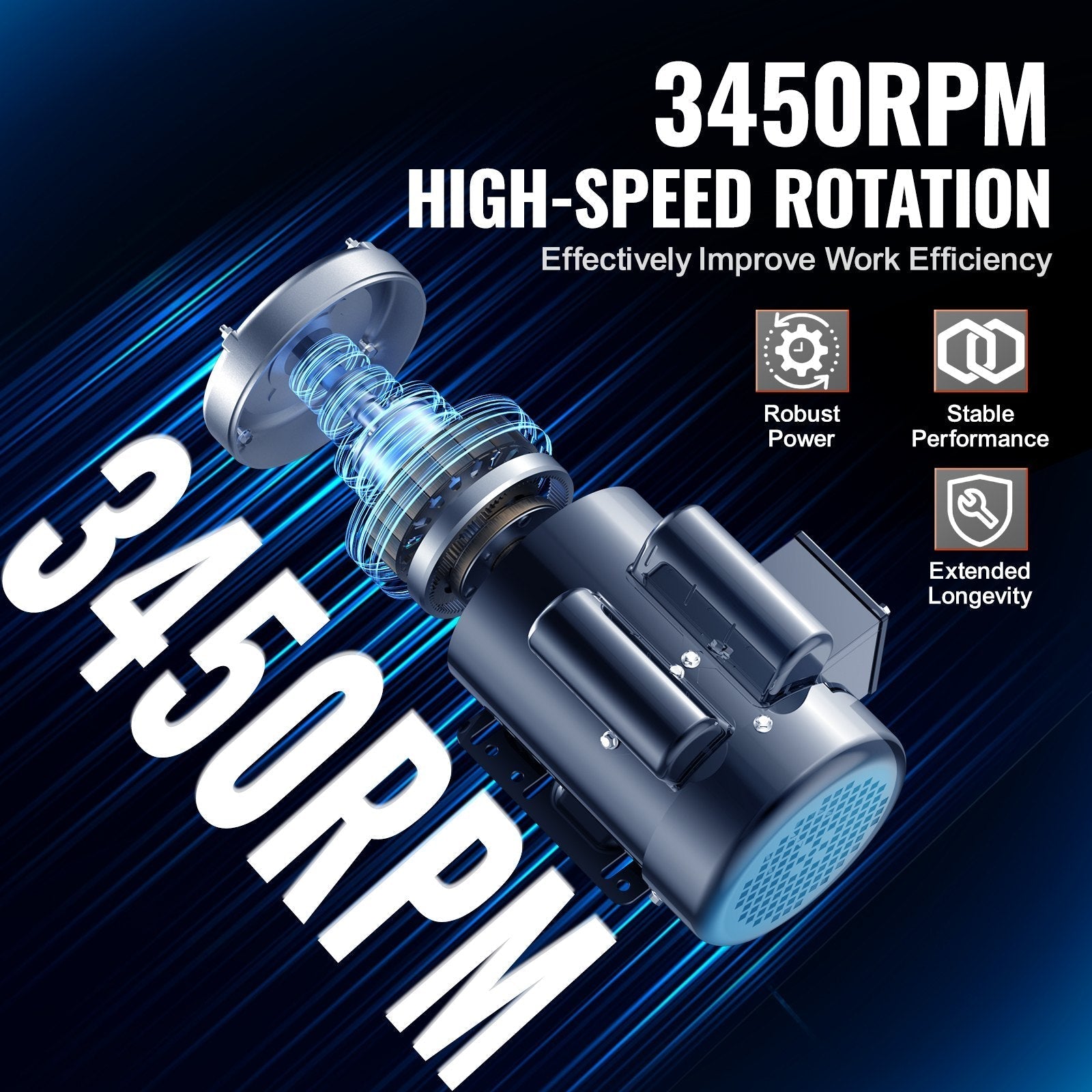 VEVOR 1.5HP Electric Motor 3450RPM AC115V/230V 56 Frame 1-Phase 5/8