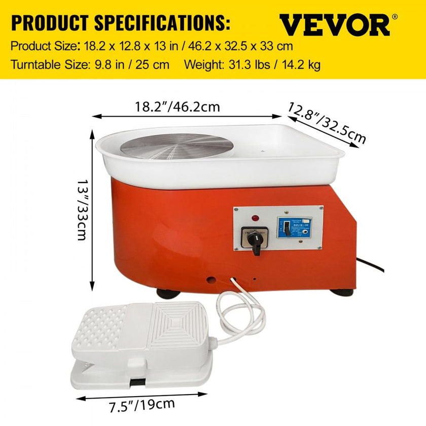 VEVOR Pottery Wheel 25cm Pottery Forming Machine with Sculpting Set Adjustable Feet Ceramic Pottery Wheel 280W Art Craft DIY Clay Tool for Ceramic Work Ceramics Clay