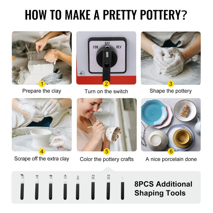 VEVOR Pottery Wheel 25cm Pottery Forming Machine with Sculpting Set Adjustable Ceramic Pottery Wheel 280W with Foot Pedal Art Craft DIY Clay Tool for Ceramic Work Ceramics Clay