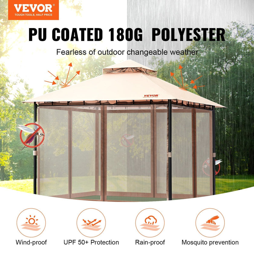 VEVOR Patio Gazebo for 6-8 Person, 10 x 10 FT Backyard Gazebo, with Mosquito Netting, Metal Frame, and PU Coated 180G Polyester, Outdoor Canopy Shelter for Patio, Lawn, Backyard, Deck, Garden
