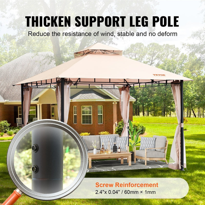 VEVOR Patio Gazebo for 6-8 Person, 10 x 10 FT Backyard Gazebo, with Mosquito Netting, Metal Frame, and PU Coated 180G Polyester, Outdoor Canopy Shelter for Patio, Lawn, Backyard, Deck, Garden
