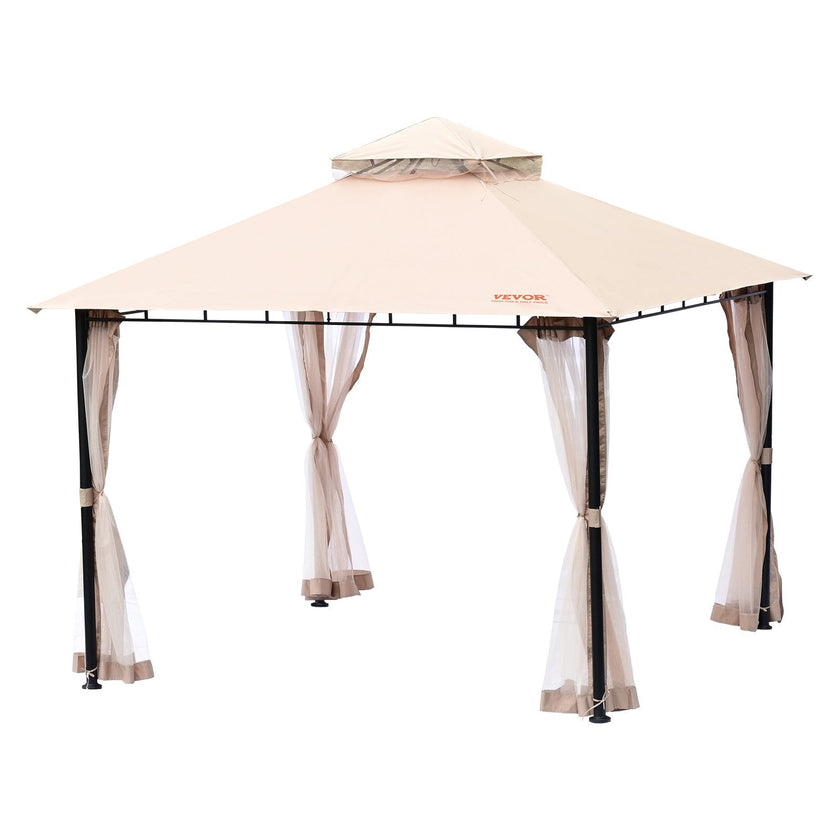 VEVOR Patio Gazebo for 6-8 Person, 10 x 10 FT Backyard Gazebo, with Mosquito Netting, Metal Frame, and PU Coated 180G Polyester, Outdoor Canopy Shelter for Patio, Lawn, Backyard, Deck, Garden