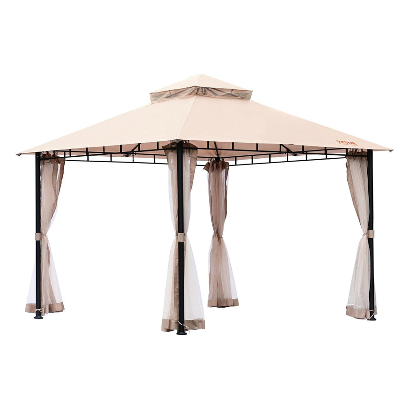 VEVOR Patio Gazebo for 6-8 Person, 10 x 10 FT Backyard Gazebo, with Mosquito Netting, Metal Frame, and PU Coated 180G Polyester, Outdoor Canopy Shelter for Patio, Lawn, Backyard, Deck, Garden